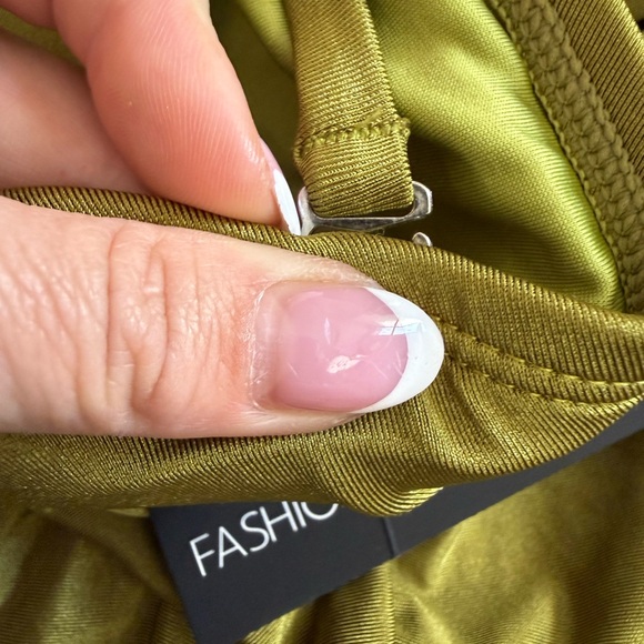 Olive Green Halter Ruched One-Piece Swimsuit - Picture 8 of 9